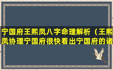 宁国府王熙凤八字命理解析（王熙凤协理宁国府很快看出宁国府的诸种弊端）