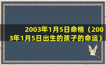 2003年1月5日命格（2003年1月5日出生的孩子的命运）