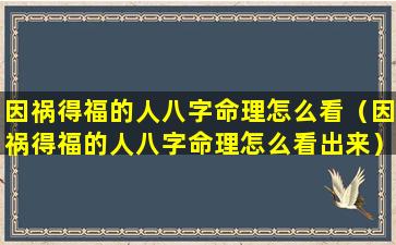 因祸得福的人八字命理怎么看（因祸得福的人八字命理怎么看出来）